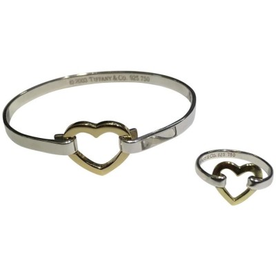 Tiffany & Co. Silver/Gold Sterling 18k Heart Bangle and Ring Set Bracelets