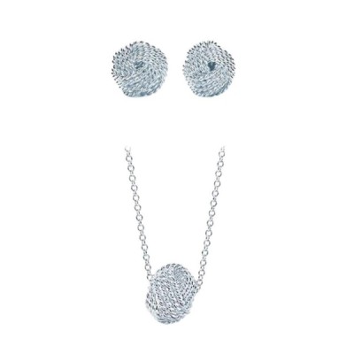 Tiffany & Co. Silver Twist Knot Pendant Earrings Set With Box