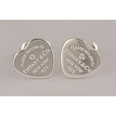 Tiffany & Co Return To Mini Heart Diamond Silver Stud Earrings