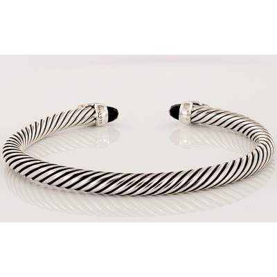David Yurman Black Onyx Empire Cable Cuff Bracelet With Pave Diamonds