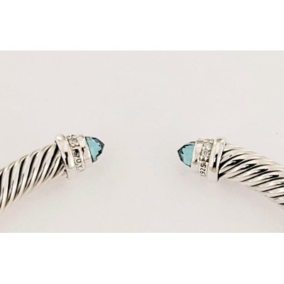 David Yurman cable bracelet in sterling silver Emerald topaz and with diamonds