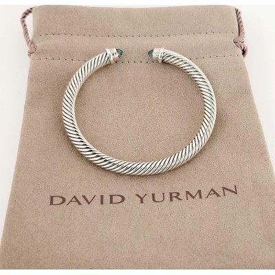 David Yurman cable bracelet in sterling silver Emerald topaz and with diamonds