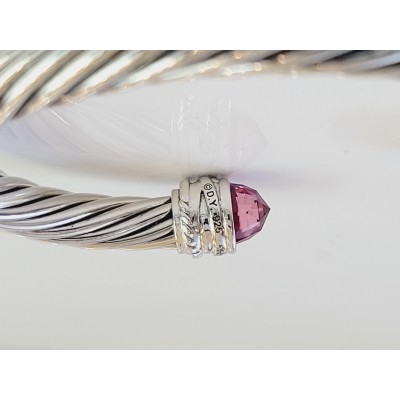 DAVID YURMAN Sterling Silver 7MM Bright Pink Tourmaline Diamond Cuff Bracelet