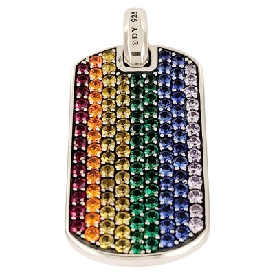 David Yurman Chevron Tag Pendant in Sterling Silver with Rainbow Pave Gemstones