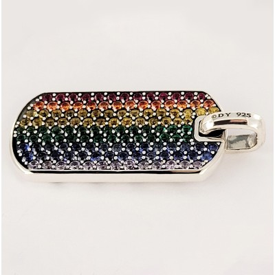 David Yurman Chevron Tag Pendant in Sterling Silver with Rainbow Pave Gemstones