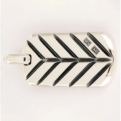 David Yurman Chevron Tag Pendant in Sterling Silver with Rainbow Pave Gemstones