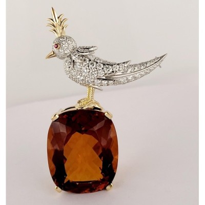 TIFFANY & CO. SCHLUMBERGER PLATINUM & 18K YELLOW GOLD MADEIRA CITRINE BROOCH